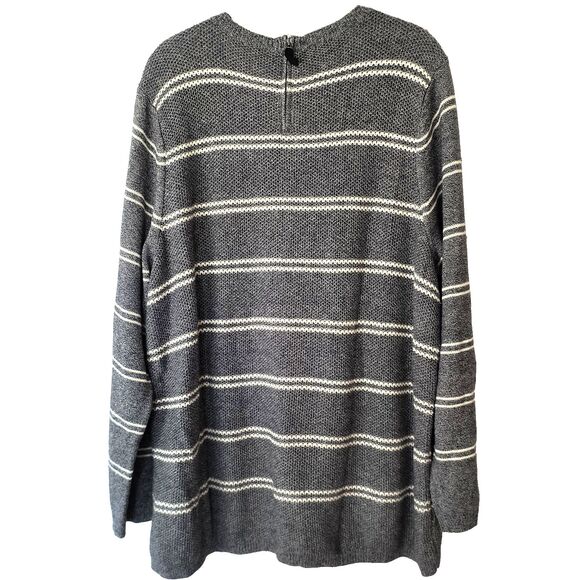 Talbots Sweater NEW 3X Gray White Striped Pullover Cotton Blend Minimal Capsule - Picture 2 of 15
